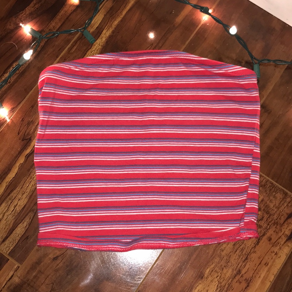 red and blue striped tube top